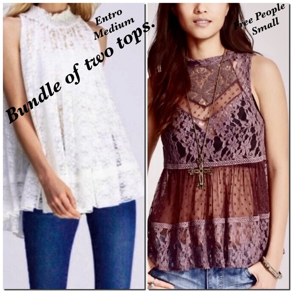 BUNDLE OF 2 Elegant Lace Sleeveless Tops - White and Purple